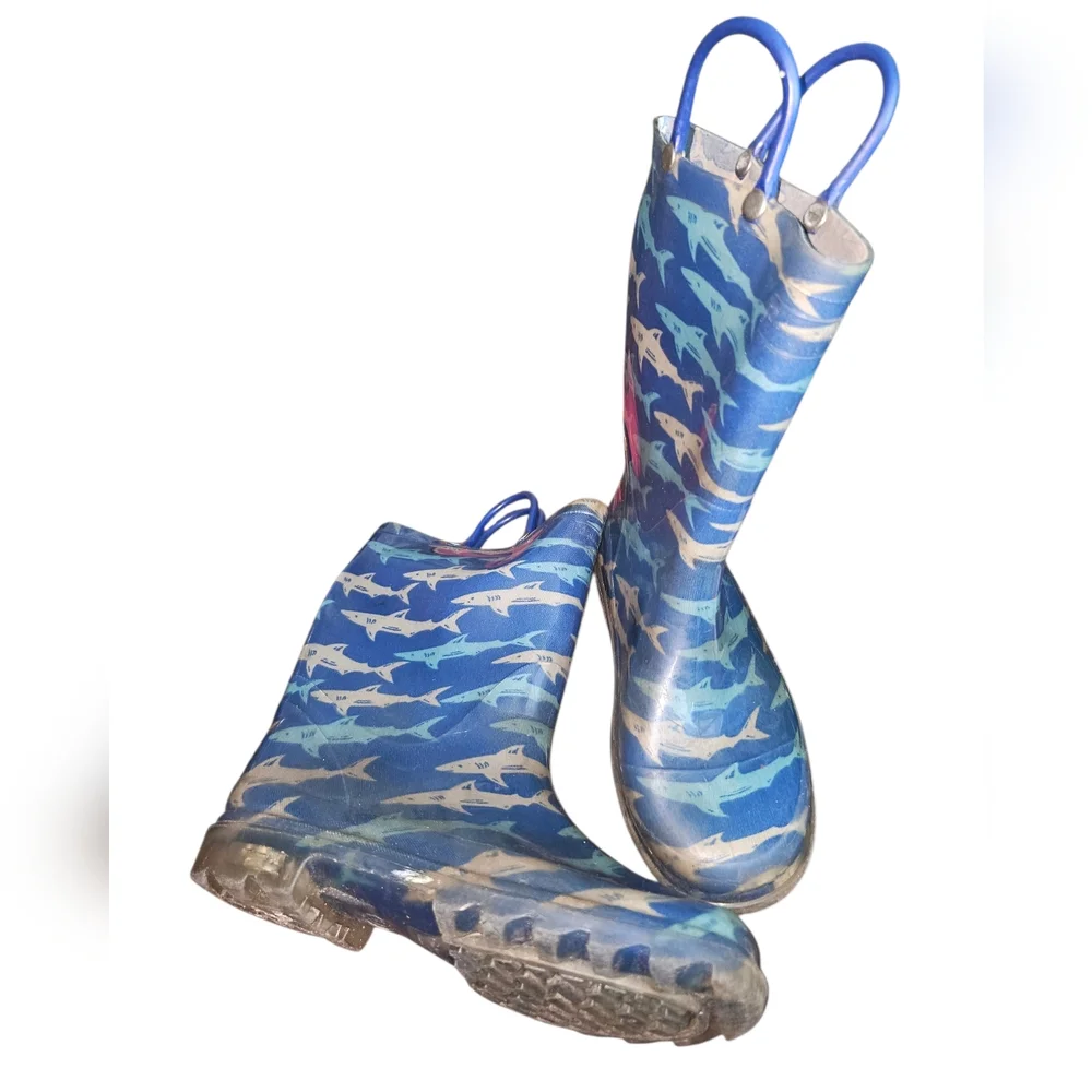 Western Chied Blue Shark Pattern Light Up Rain Boots